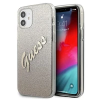 Guess GUHCP12SPCUGLSGO iPhone 12 mini 5.4" auksinis/auksinis kietas dėklas Glitter Gradient Script