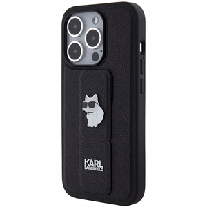 Karl Lagerfeld Gripstand Saffiano Choupette Pins dėklas telefonui iPhone 14 Pro - juodas