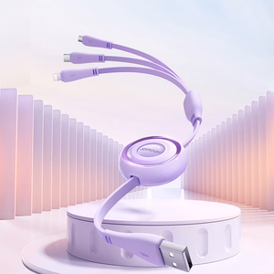 Joyroom Colorful Series S-A40 ištraukiamas 3-in-1 kabelis USB-A - USB-C / Lightning / Micro USB 1m - violetinis