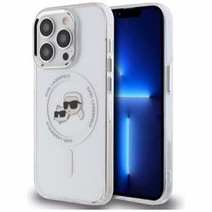 Karl Lagerfeld IML Metal Karl & Choupette Head MagSafe Dėklas telefonui iPhone 14 Pro - baltas