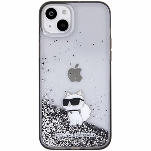 Karl Lagerfeld Skystas blizgučių Choupette dėklas iPhone 15 Plus - permatoma