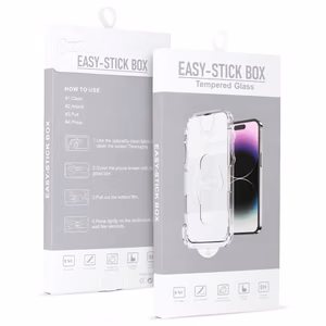 Grūdintas stiklas (m) su pilnu klijavimu, Easy-Stick dėžutė iPhone 15 Pro Max - juodas