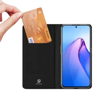 Dux Ducis Skin Pro dėklas telefonui Oppo Reno 8 Pro su atverčiamu dangteliu, kortelių pinigine ir stovu, juodas