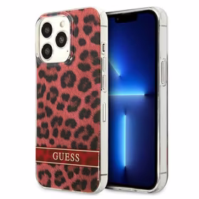 Guess GUHCP13LHSLEOR iPhone 13 Pro / 13 6.1" raudonas/raudonas kietas dėklas Leopardas