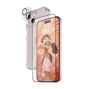 PanzerGlass 3in1 rinkinys skaidrus dėklas + plėvelė + kameros dangtelis iPhone 15