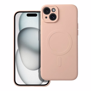 SILICONE MAG COVER dėklas telefonui suderinamas su MagSafe iPhone 15 Plus rožinis