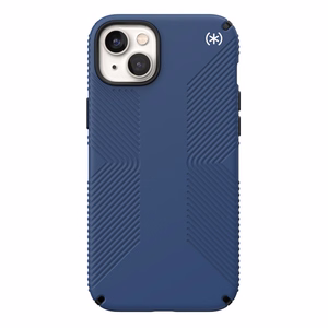 Speck Presidio2 Grip case for iPhone 15 Plus / 14 Plus, with non-slip grip, Coastal Blue / Black / White