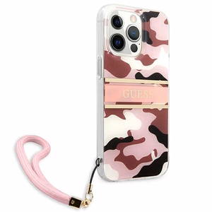Guess GUHCP13XKCABPI iPhone 13 Pro Max 6.7" rožinis/rožinis kietas dėklas Camo Dirželis Kolekcija