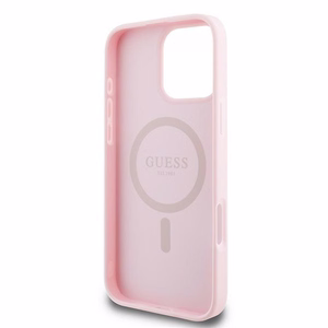 Guess Grūdėtas žiedas Magnetinis dėklas telefonui iPhone 16 Pro - rožinis