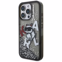 Karl Lagerfeld Liquid Glitter Choupette Logo deklas iPhone 16 Pro Max - juodas
