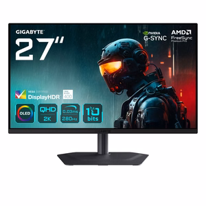 GIGABYTE MO27Q2A 27" OLED 2K QHD žaidimų monitorius - 2560 x 1440, 280Hz, 0.03ms, 250 cd/m², FreeSync Premium Pro, DisplayHDR True Black 400, HDMI 2.1, Displayport 1.4
