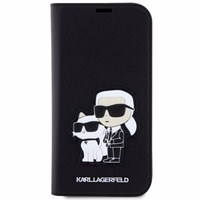 Karl Lagerfeld KLBKP14LSANKCPK iPhone 14 Pro 6.1" knygos tipo dėklas juodas Saffiano Karl & Choupette