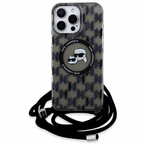 Karl Lagerfeld IML Crossbody Monograma Karl & Choupette Head Magnetinis Dėklas iPhone 16 Pro Max - Juodas