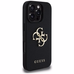 Guess grūdėtas didelis 4G logotipas mažas klasikinis logotipas dėklas iPhone 16 Pro Max - juodas