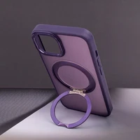 Dėklas telefonui Mag Ring su sukiojamu žiedu iPhone 15 Pro 6,1" violetinis