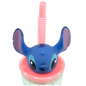 Disney Stitch Flowers puodelis su šiaudeliu ir 3D figūrėle, 360 ml