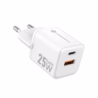 FORCELL F-ENERGY Mini GaN III VT-25B kelioninis įkroviklis su 1 x Type C + 1x USB A lizdais, PD QC4.0 25W baltas