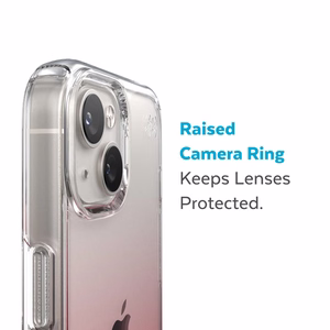 Speck Presidio Perfect-Clear + Ombre case for iPhone 15 Plus / 14 Plus, with Microban antimicrobial protection, Clear / Vintage Rose Fade
