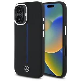 Mercedes silikoninis mėlyna juosta Magnetinis dėklas telefonui iPhone 16 - juodas