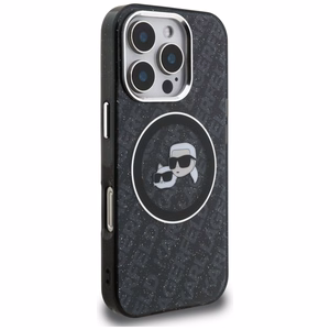 Karl Lagerfeld IML Glitter Karl & Choupette Heads Logo MagSafe Dėklas iPhone 16 Pro Max - juodas