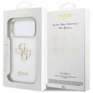 Guess IML 4G Script Metal Dėklas for iPhone 17 Pro - baltas