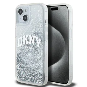 DKNY skystojo blizgučio didelio logotipo dėklas telefonui iPhone 15 / 14 / 13 - baltas