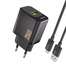 Dudao A27STEU 25W GaN USB-A Wall Įkroviklis with USB-A - USB-C Laidas - Juodas