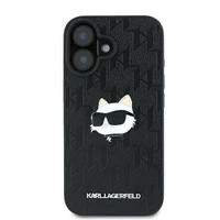 Karl Lagerfeld Monograma Choupette Galva Smeigtukas iPhone 16 Dėklas - Juodas
