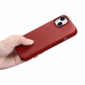 iCarer Dėklas Odinis viršelis pagamintas iš natūralios odos iPhone 14 Plus raudonas (suderinamas su MagSafe)