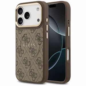 Guess 4G PU Classic Logo Magnetinis dėklas telefonui iPhone 17 Pro - rudas