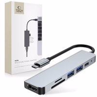 HUB Tech-Protect V4 6in1 USB-C - USB-A 3.0 / USB-A 2.0 / USB-C / HDMI / micro SD / TF / SD kortelių skaitytuvas - pilkas