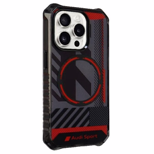 Audi IML Sport Magnetinis dėklas telefonui iPhone 15 Pro Max 6.7" juodas/juodas kietas dėklas AU-IMLMIP15PM-RSQ/D2-BK