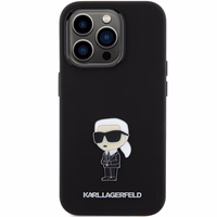 Karl Lagerfeld Silikoninis Ikonik Metal Pin dėklas telefonui iPhone 15 Pro - juodas