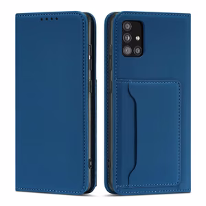 Magnetinis kortelių dėklas telefonui Samsung Galaxy A12 5G su kortelių laikikliu, mėlynas