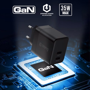 Crong Ultra Compact GaN sieninis įkroviklis, 2 × USB-C, 35 W, PD 3.0, PPS, baltas