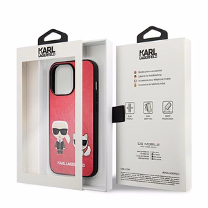 Karl Lagerfeld Ikonik Karl&Choupette dėklas iPhone 13 Pro / iPhone 13 - fuksijos spalvos
