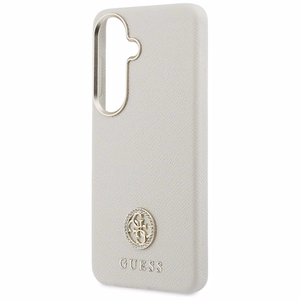 Guess dėklas Rhinestone Round Logo MagSafe skirtas Samsung Galaxy S26 smėlio spalvos