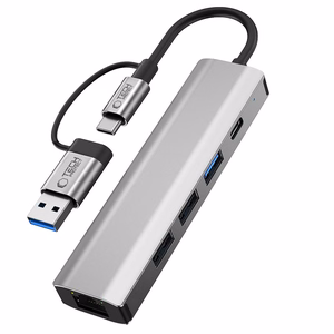 "Tech-Protect" HB03 HUB adapteris 5in1 USB-C + USB2.0 + USB3.0 + RJ45 - pilkas