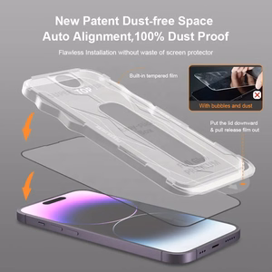Grūdintas stiklas (m) su pilnu klijavimu, Easy-Stick dėžutė iPhone 15 Pro - juodas