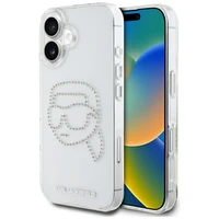 Karl Lagerfeld IML Rhinestones Karl Head Case dėklas telefonui iPhone 16 skaidrus