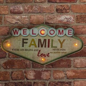 RETRO metalinė iškaba LED Welcome Family Forever Light