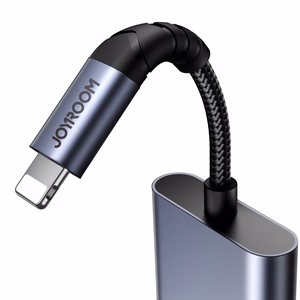 2‑in‑1 garso adapteris Joyroom SY-L01 Lightning į 3.5mm + Lightning (juodas)