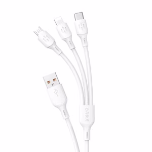 USB kabelis Dudao L8A-3in1 USB-A to USB-C/MicroUSB/Lightning 6A 1.2m baltas