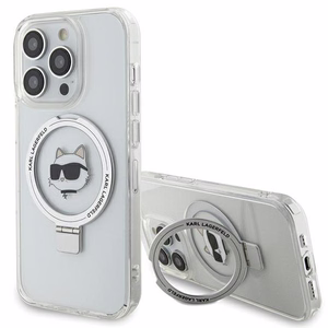 Karl Lagerfeld KLHMP15LHMRSCHH iPhone 15 Pro 6.1" baltas/baltas kietas dėklas su žiediniu stovu Choupette Galva Magnetinis