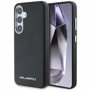 Karl Lagerfeld Saffiano Pilnai apgaubtas Pailgintas metalinis logotipas Magnetinis dėklas Samsung Galaxy S25+ - juodas