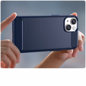 Carbon dėklas iPhone 14 Plus lankstus gelinis galinis dangtelis mėlynas