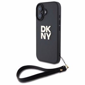 DKNY Wrist Strap Stock Logo dėklas telefonui iPhone 16 - juodas