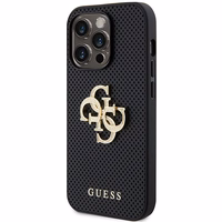 Guess Leather Perforated 4G Glitter Logo Case for iPhone 15 Pro - juodas dėklas telefonui