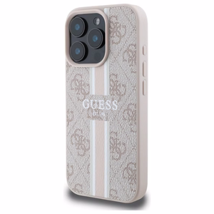 Guess 4G dryžuotas magnetinis dėklas telefonui iPhone 16 Pro Max - rožinė
