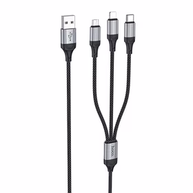 3in1 laidas USB A į Lightning / Micro USB / USB C Hoco 2,4A 1 m X102 juodas